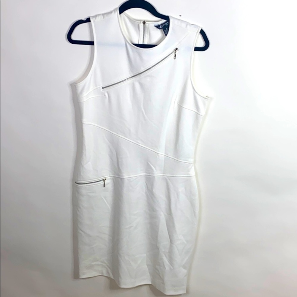White Zipper Detail Sheath Dress